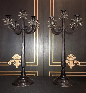 PAIR METAL - Black and silver colored CANDLELABRA tabletop - Picture 1 of 4
