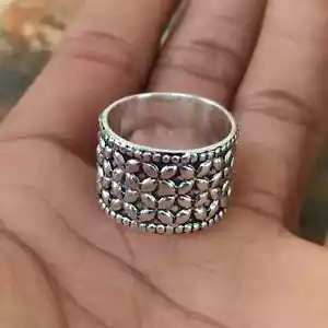 Solid 925 Sterling Silver Handmade Band Women's Designer Statement Ring - Picture 1 of 4