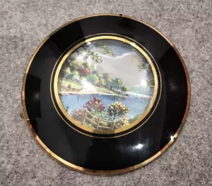 Vintage 1950s Convex Glass Black & Gold Picture Frame + Foil Picture 20.5cm/ 8" - Picture 1 of 16