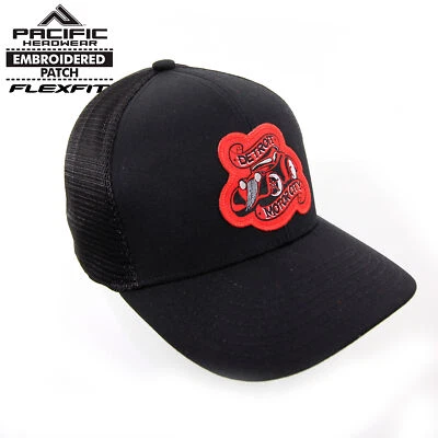 Gorra Detroit Motor City Hot Rod Ribbon negra FlexFit Pacific Fusion Trucker Foto 1 de 4