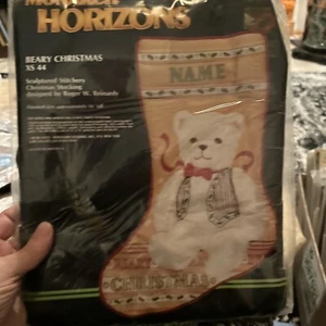 Vintage Monarch Horizons Beary Christmas XS44 Stitchery Stocking 1985 New - Picture 1 of 4
