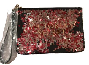 Victoria’sSecret~Wristlet/Clutch~ Black Clear Plastic~Sequin Red Multicolor - Picture 1 of 7