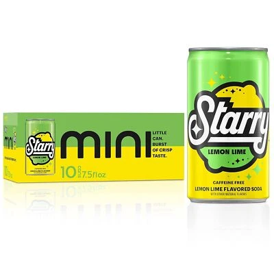 Mini latas Starry Lemon Lime Soda sin cafeína paquete de 10 de 7,5 onzas Foto 1 de 4