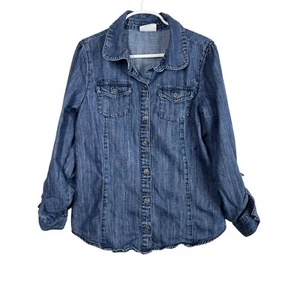 Crazy 8 Top Girls Button Down Shirt Blue Jean Denim Size Large 10 12 Kids School - Picture 1 of 11