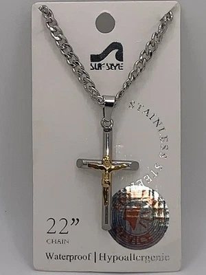 Collar de cadena estilo surf hipoalergénico crucifijo cruz colgante 668057 ¡BOGO! Foto 1 de 2