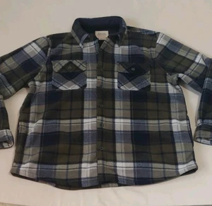 Boston Traders Shacket Uomo XL Sherpa Flanella Blu Grigio Plaid TASCHE A DOGHE LATERALI - Foto 1 di 14