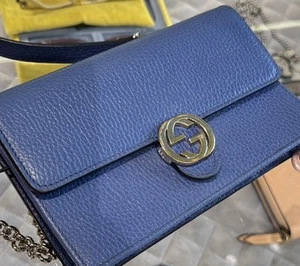 NWT Authentic Gucci Wallet On Chain WOC Wonderful New In Box Caspian Blue - Picture 1 of 6