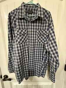 Pendleton High Grade Western Wear Pearl Snap Navy Blue Plaid L/S Shirt Mens XXL - Picture 1 of 6