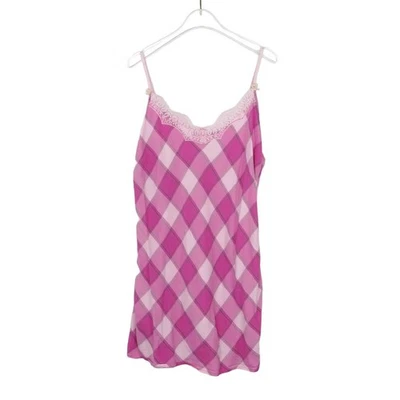 Y2k Victoria's Secret розовый клетку спагетти ремень белье кружева мини-платье большой - Изображение 1 из 4