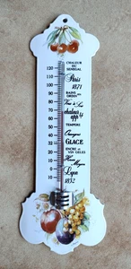 THERMOMETRE EMAILLE ANCIEN DIT RETRO FRUITS 2 EMAIL VERITABLE degré FAHRENHEIT - Picture 1 of 1