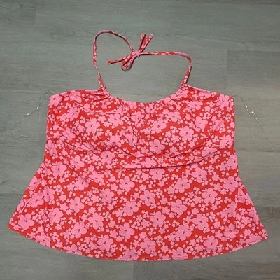 Decree Rosa Rojo Floral Tankini Halter Top Traje de Baño Bikini Talla 3x Foto 1 de 4