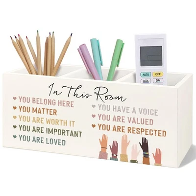 Inspirational Diversity Inclusive Wooden Pen Pencil Holder for Desk, Motivati... - Image 1 of 4