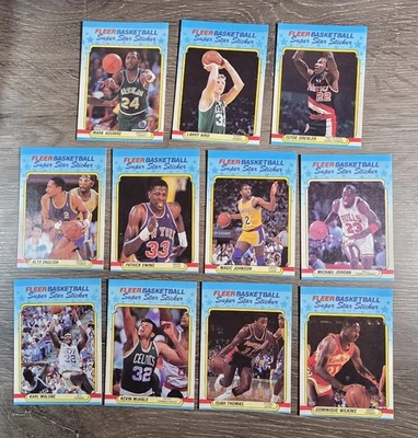 1988-89 FLEER NBA PEGATINA JUEGO COMPLETO DE 11 CARTAS - JORDAN, BIRD, MAGIC, WILKINS!! Foto 1 de 4