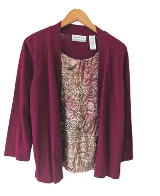 Alfred Dunner Petite Women's Sweater Top PXL Maroon 3/4 Sleeve Pullover Ruffles - Image 1 of 4
