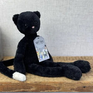 Jellycat Pitterpat Black Cat - Long Leg Kitten All Black - White Tail Tip 15" - Picture 1 of 17