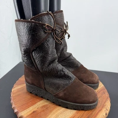Arca Marrón Cuero Invierno Botas Piel Oveja Forro Cordones Media Pantorrilla Marrón 38 US 7 Foto 1 de 4