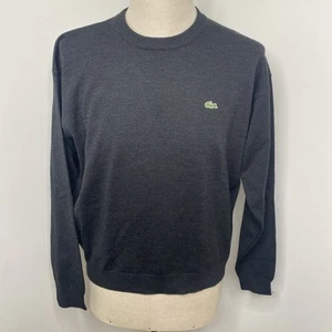 Lacoste Men Sweater Sz 4 Charcoal Crew Neck Pull Over Wool Preppy Classic - Picture 1 of 9
