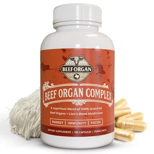 BEEF ORGAN COMPLEX 100%Grass Fed Beef Liver 4000mg 180Caps New Zeland NonGMO - Picture 1 of 13