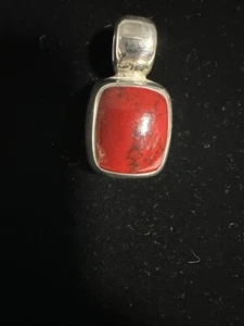 925 Sterling Silber Vintage Echt Cabochon Karneol Charm Anhänger 1,5" Quadrat - Bild 1 von 3