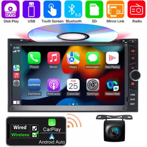 7" Radio Double Din Car Stereo with CD/DVD Player, Apple CarPlay & Android Auto - Picture 1 of 13