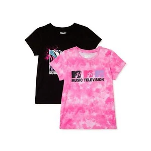 MTV Girls Graphic T-Shirts, 2-Pack, Black & Pink XS - Picture 1 of 4