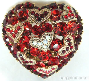 Heart Shaped Valentine's Day Love Brooch Ruby Red CZ Brooch - Picture 1 of 2