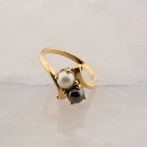 10K Yellow Gold Two Pearl Bypass Ring Size 4.75 - Picture 1 of 6
