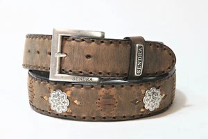 8277 Sendra Cinturón de Cuero Mad Dog Tanga Con Conchos Braun Cinturón - Imagen 1 de 3