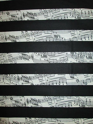  PIANO KEYBOARD STRIPES MUSIC NOTES BLACK COTTON FABRIC FQ - Image 1 of 4