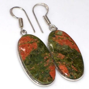 Unakite 925 Silver Plated Gemstone Earrings 2" Gifts For GirlFriend GW - Picture 1 of 3