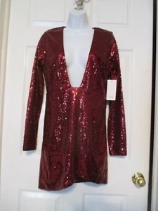 Tobi Wine Sequined V-Neck Party Dress Size M  NWT - Picture 1 of 7