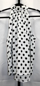 Camicia senza maniche a pois in pelle cravatte sul collo bianco e nero taglia M poliestere - Foto 1 di 3