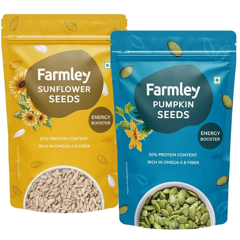 Combo de semillas comestibles Farmley 400 g | Semillas de girasol + Semillas de calabaza | Superalimento Foto 1 de 1
