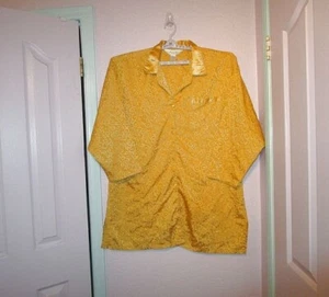 Liz Banks Satin Nightgown Size 1X Jacquard Button Up Long Sleeves Gold Metallic - Picture 1 of 11