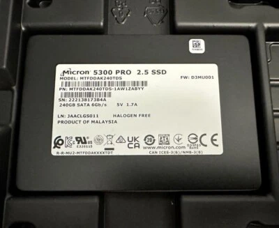 Micron 5300 PRO 240GB SSD 2.5" SATA Solid State Drive MTFDDAK240TDS-1AW1ZABYY - Image 1 of 3