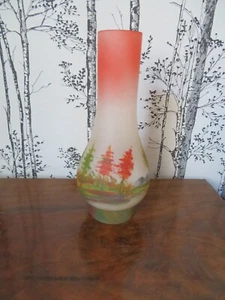 ancien verre pour lampe à pétrole ou globe à décor de montagne et sapin - Photo 1/12