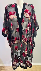 Kimono de Terciopelo Burnout Torrid para Mujer Frente Abierto Negro Estampado Floral Transparente 3X 4X - Imagen 1 de 6