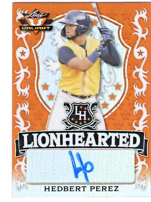 HEDBERT PEREZ S/P#27/99 2021 LEAF VALIANT ORANGE REFRACTOR AUTOGRAPH RC BREWERS - Image 1 of 3
