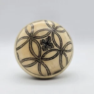 Antique Bone Door Knob Floral Pattern White Black Carmel - Picture 1 of 5