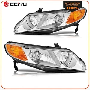 Headlight Assembly For 2006-2011 Honda Civic 4Dr Sedan Chrome Housing Left+Right - Picture 1 of 8