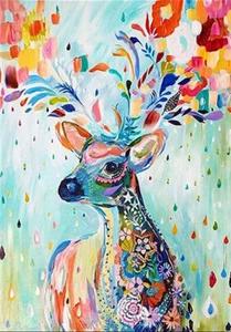 Colorful Deer Fawn Large Size 30x40cm 5D Diamond Art Painting Full Round Drill - Picture 1 of 2