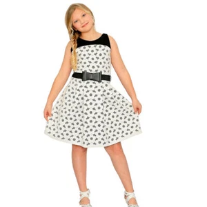 ❤️ NEW Zoe Ltd Black & Ivory Scuba Daisy Bow Belt Tween Dress 10 12 16 ❤️ Small - Picture 1 of 3