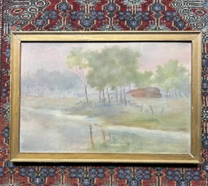 True Vintage 40s Signed Water Painting Framed Americano Medium Sized - Picture 1 of 11