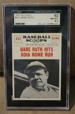 1961 NU-CARD SCOOPS #447 BABE RUTH HITS 60TH HOMERUN SGC 92 8.5 NM-MT+ HOF