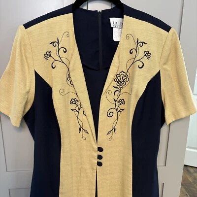 Vintage 80s Miss Dorby 16P Dress Floral Embroidered Modest Mennonite Petite Blue - Image 1 of 4