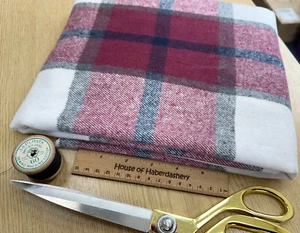 FABRIC REMNANT - Super Soft Burgundy Red Tartan Check Brushed Fabric - 1m Length - Picture 1 of 4