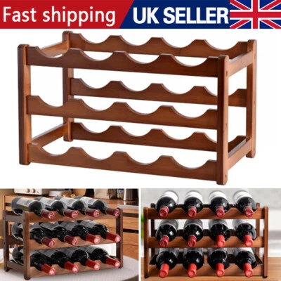 12 Bottle Wine Wooden Rack Stackable Display Shelve Side Cabinet Storage Holder - Image 1 of 4