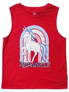 Girls Red, White & Blue Patriotic Unicorn Sparkle Tank Top Sleeveless Shirt - Picture 1 of 2