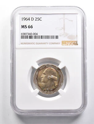 MS66 1964-D Washington Quarter NGC - Golden End of Roll Tone *4984 - Image 1 of 3