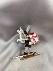 Christmas Pin Large Grey Rabbit On Snowshoes Delivering Package Gold Metal